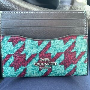 Coach Black and Teal Card Holder with Red Accents